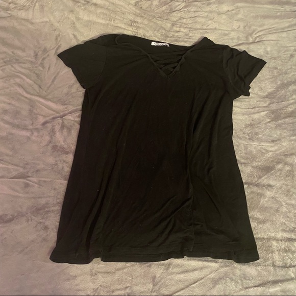 Women’s Black Lace-up Short-sleeved Shirt - Picture 1 of 2